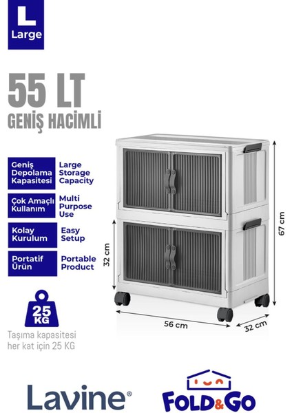 Fold&go 2'lü Portatif Organizer Tekerlekli Dolap ”beyaz” Çok Amaçlı Mıknatıs Kapaklı Katlanır