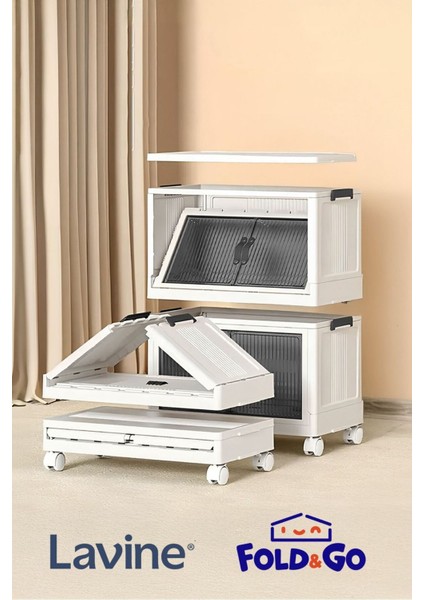 Fold&go 2'lü Portatif Organizer Tekerlekli Dolap ”beyaz” Çok Amaçlı Mıknatıs Kapaklı Katlanır