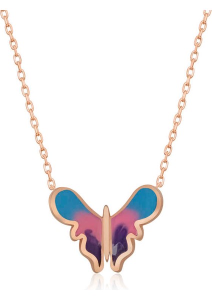 925 Ayar Gümüş Rose Minimal Kelebek Kadın Gümüş Kolye (T5959) (7474)