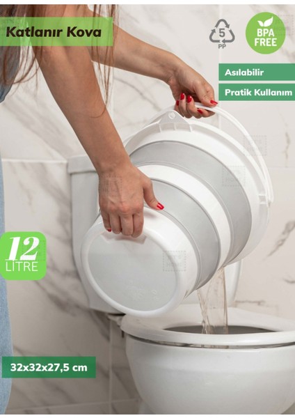 12 Litre Katlanabilir Gri Kova, Pratik ve Asılabilir, Kolay Kullanım fiyatları