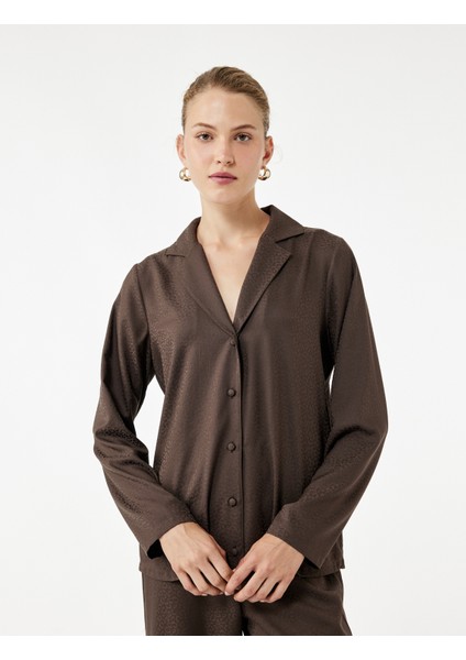 Rahat Kalıp Uzun Kollu Gömlek Yaka Saten Pijama Üstü