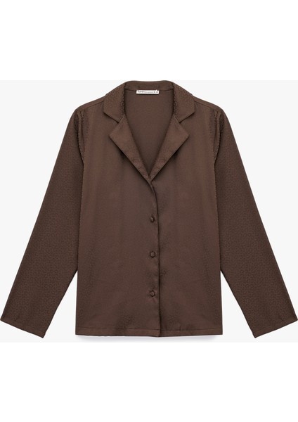 Rahat Kalıp Uzun Kollu Gömlek Yaka Saten Pijama Üstü modelleri