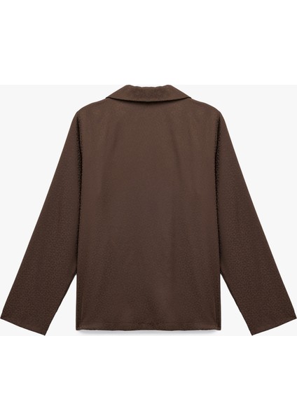 Rahat Kalıp Uzun Kollu Gömlek Yaka Saten Pijama Üstü fırsatları