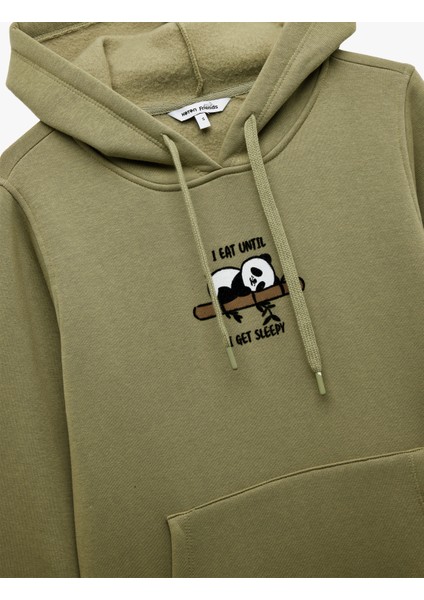 Panda Baskılı Şardonlu Kanguru Cepli Kapüşonlu Sweatshirt indirimleri