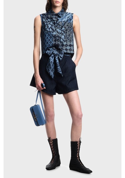 Desenli % 100 Pamuk Regular Fit Kot Gömlek Bayan Gömlek EW000755 AF12438 FB057 fiyatları