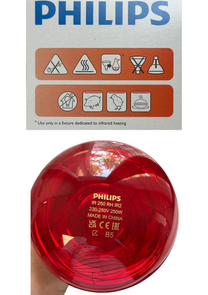(10 Adet) Philips 250W Kızılötesi (Infrared) Isıtıcılı Hayvan Isıtma ve Fizik Tedavi Lambası (Kırmızı Işık) E27 (Kalın Duy) indirimleri
