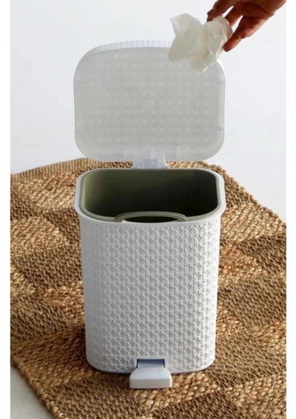 Şık Örgü Desenli, Pedallı Plastik Çöp Kovası, 6 Litrelik, Gri Renkli fiyatları