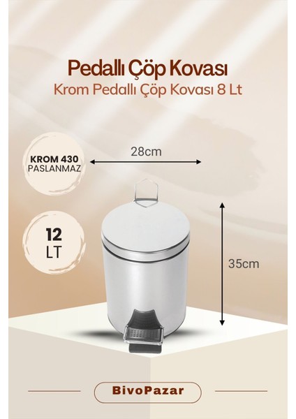 Krom Pedallı 12L Çöp Kovası, Şık ve Kullanışlı Tasarımıyla Ev ve Ofis Için Ideal indirimleri