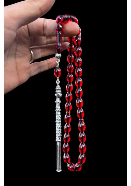 Sertifikalı Premium Üst Kalite 925 Ayar Gümüş Püsküllü Kan Kırmızı Ateş Kehribar Tesbih fırsatları