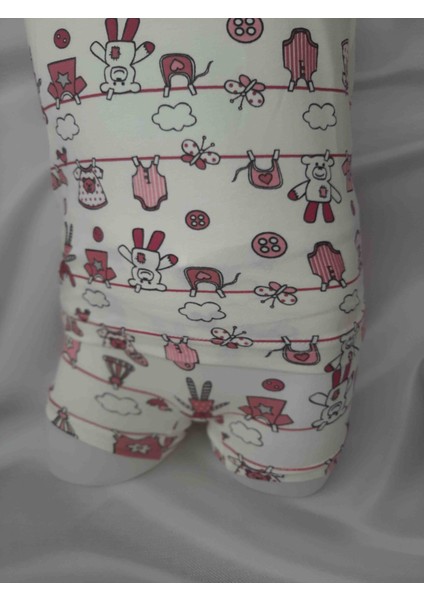 Beyaz Üzerine Pembe Desenli %90 Pamuk %10 Elastan Ip Askılı Atlet ve Şort Kız Çocuk Takım fiyatları