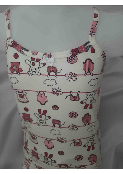 Beyaz Üzerine Pembe Desenli %90 Pamuk %10 Elastan Ip Askılı Atlet ve Şort Kız Çocuk Takım fırsatları