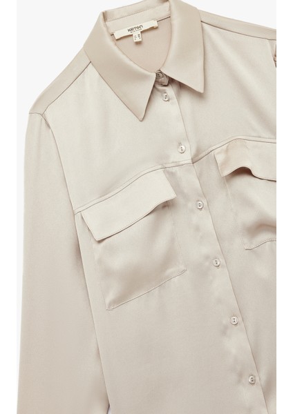 Cep Detaylı Uzun Kollu Düğmeli Klasik Yaka Saten Gömlek indirimleri