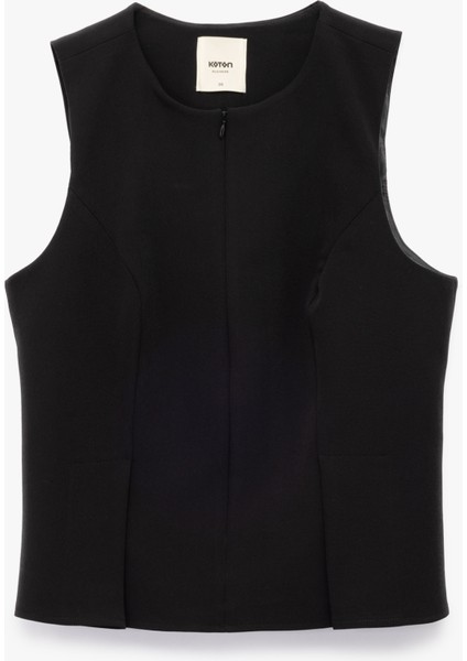 Kolsuz Bisiklet Yaka Fermuar Detaylı Yelek