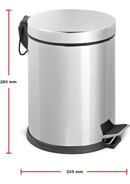 Paslanmaz Çelik Pedallı Çöp Kovası 5 Lt, Banyo ve Tuvalet Için Şık ve Dayanıklı