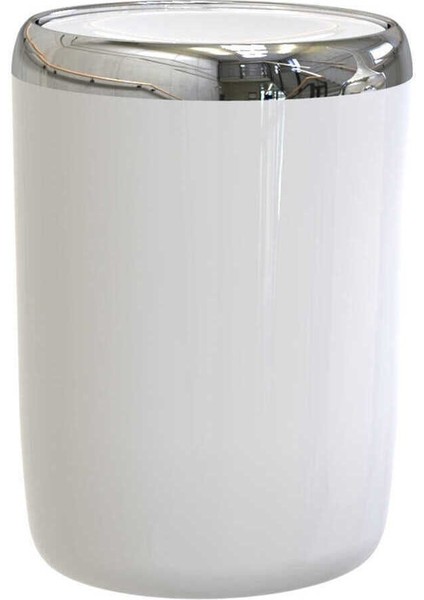 6 Litre Sallanır Kapaklı Çöp Kovası, Krom Detaylı Beyaz Mutfak ve Banyo Için