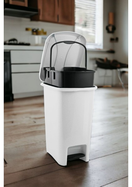 12,5 Litre Iç Kovalı Beyaz Slim Pedal Çöp Kutusu, 40 cm Uzunluk