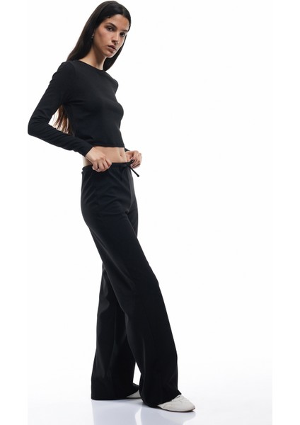 Beli Bağcıklı Yüksek Bel Geniş Paça Scuba Pantolon