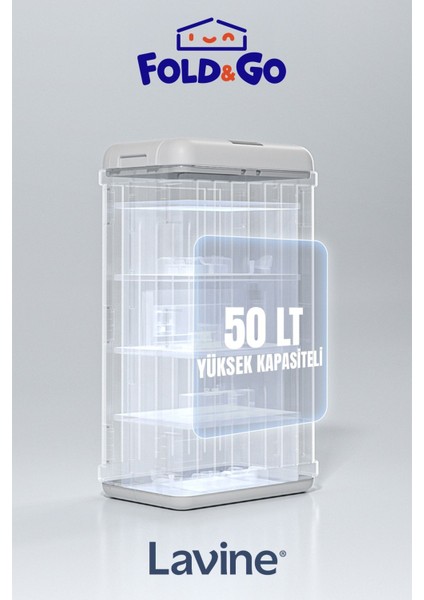 Fold&go 50 Lt Sensörlü Çöp Kovası Portatif Katlanabilir Büyük Boy Premium ”beyaz” modelleri