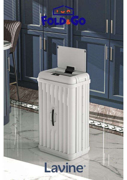 Fold&go 50 Lt Sensörlü Çöp Kovası Portatif Katlanabilir Büyük Boy Premium ”beyaz”