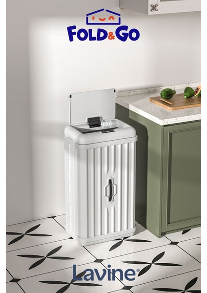 Fold&go 50 Lt Sensörlü Çöp Kovası Portatif Katlanabilir Büyük Boy Premium ”beyaz”