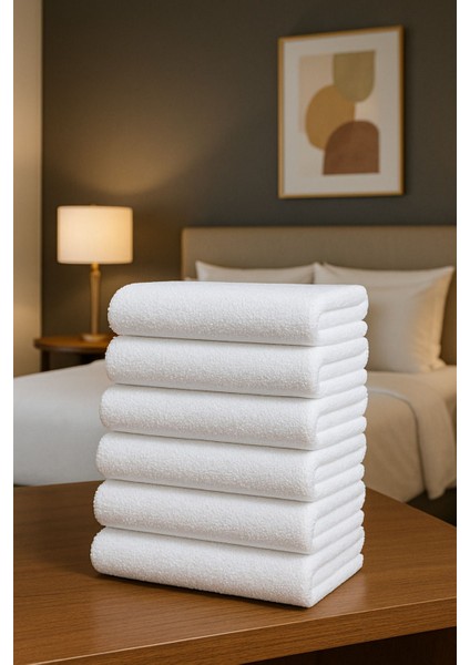 6'lı Beyaz El ve Yüz Havlusu 50X85 Cm, 200 gr Bukle ve Armür Dizayn