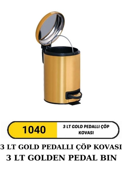Altıgen Metal Çöp Kutusu, Pedal ve Amortisörlü, 3 Litre, Şık ve Kullanışlı Tasarım