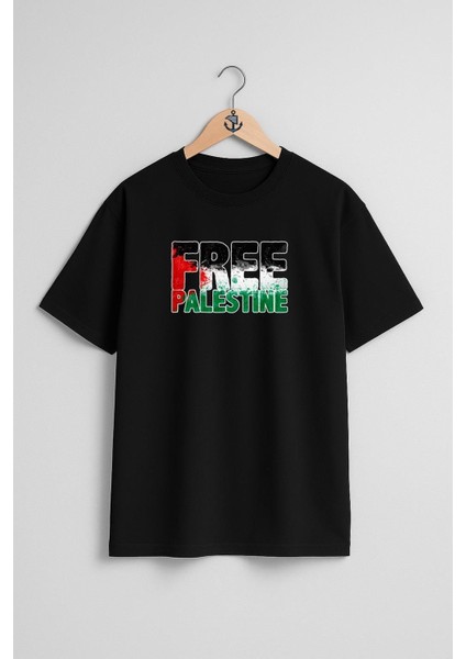 Oversize Free Palestine Göğüs Tasarımlı Unisex T-Shirt