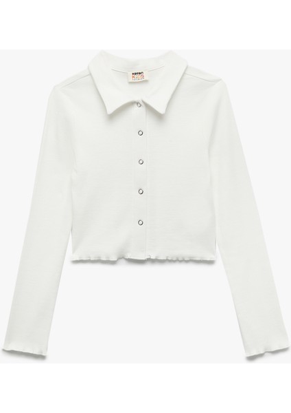 Pamuklu Uzun Kollu Gömlek Yaka Crop Tişört