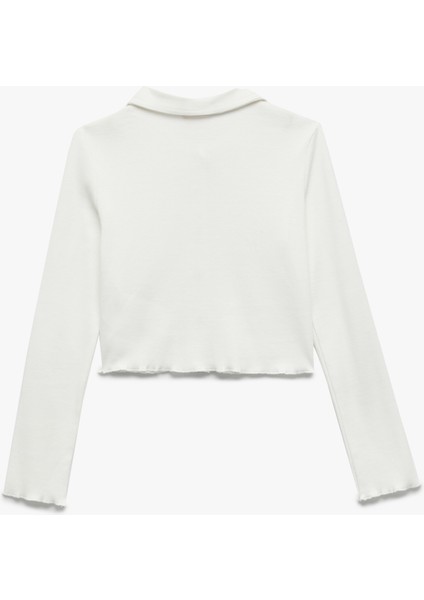 Pamuklu Uzun Kollu Gömlek Yaka Crop Tişört fiyatları