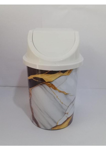 24X13 Cm, 3 Lt, Kapaklı, Karışık Mermer Desenli, Şık Çöp Kovası