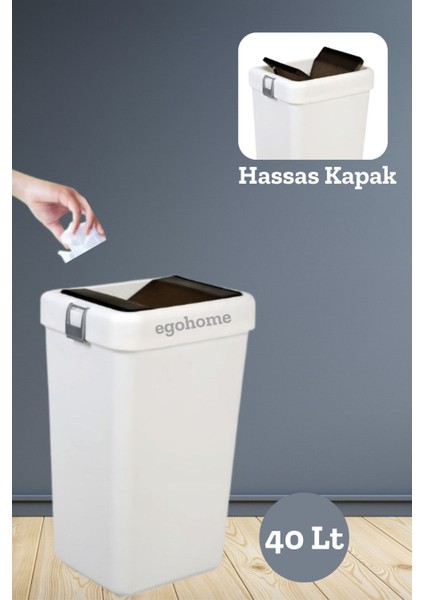 40 Lt Beyaz Kapaklı Çöp Kovası, Pratik ve Şık Tasarım