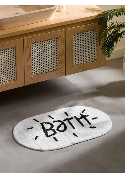 Siyah Yazı Nakışlı Banyo Paspası 50X80 Cm, Şık ve Kaliteli Kullanım Sağlar.