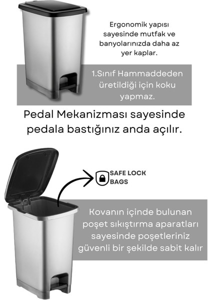 40L Pedallı Gri ve Siyah Kapaklı Slim Çöp Kovası, Banyo ve Mutfak Için modelleri