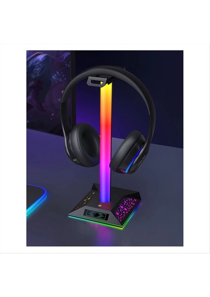 Gaming Rgb Kulaklık Standı 10 Mod 7 Renk Dokunmatik Kontrol Telefon Şarj Özellikli Gamer Ledli