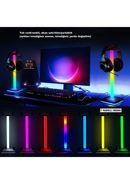 Gaming Rgb Kulaklık Standı 10 Mod 7 Renk Dokunmatik Kontrol Telefon Şarj Özellikli Gamer Ledli fırsatları