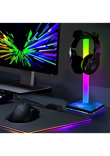 Gaming Rgb Kulaklık Standı 10 Mod 7 Renk Dokunmatik Kontrol Telefon Şarj Özellikli Gamer Ledli indirimleri