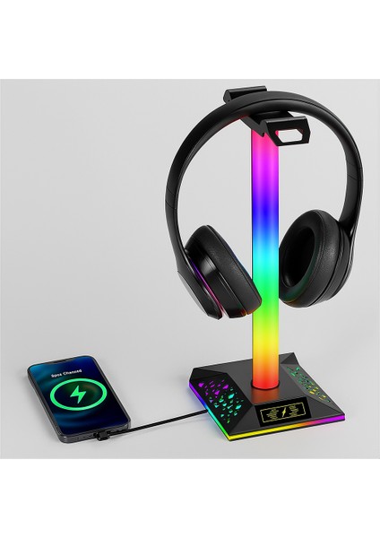 Gaming Rgb Kulaklık Standı 10 Mod 7 Renk Dokunmatik Kontrol Telefon Şarj Özellikli Gamer Ledli
