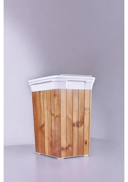 Beyaz 40 L Ahşap Görünümlü Plastik Çöp Kutusu