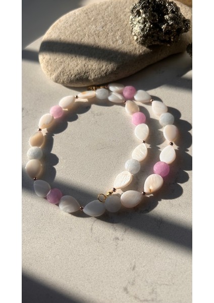 Sedef Kunzit Akuamarin Kolye