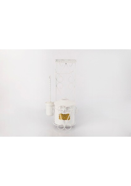 Beyaz Metal Galvaniz Tuvalet Kağıdı Askılı Standlı Fırçalı Çöp Kovası