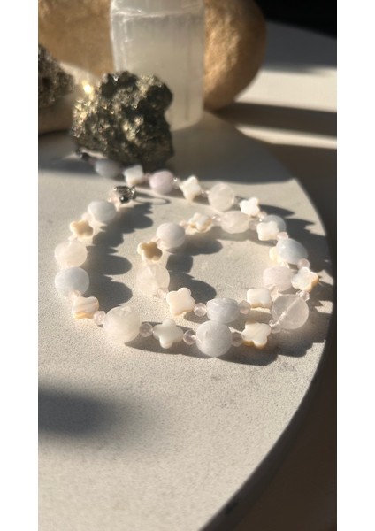 Sedef Pembe Kuvars Kunzit Kolye