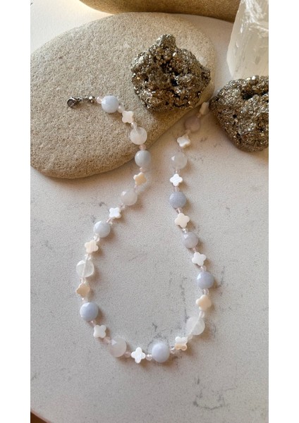 Sedef Pembe Kuvars Kunzit Kolye modelleri