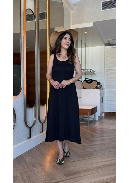 Kadın Askılı Yuvarlak Yakalı Viskon Elbise indirimleri