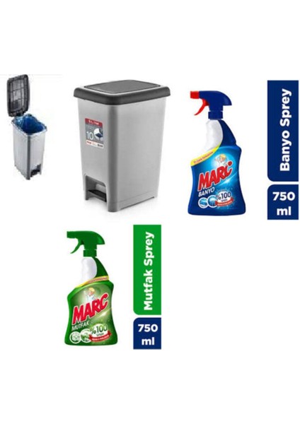 25 Litrelik Şık, Pedal Çalıştırmalı Gri Çöp Kutusu