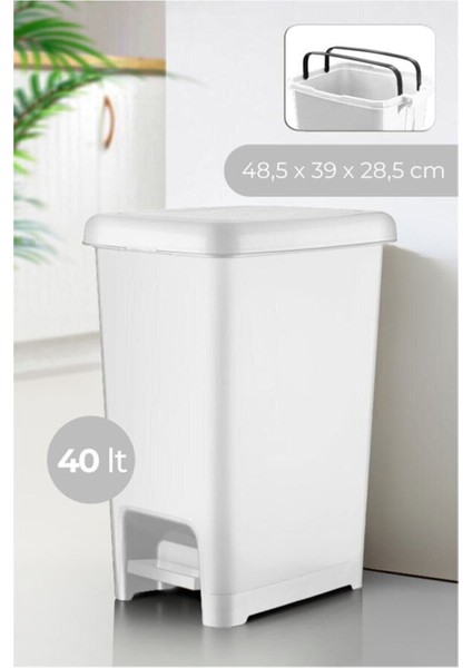 40 Lt Hafif ve Şık Pedallı Beyaz Plastik Çöp Kovası
