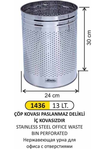 13 Litre Delikli Paslanmaz Çöp Kovası, Sağlam ve Şık Tasarım fiyatları