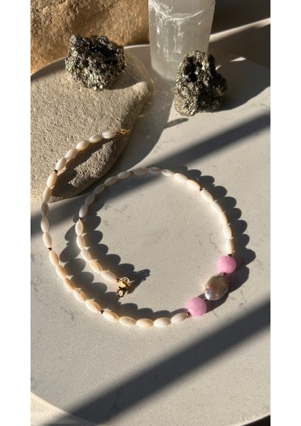 Sedef Barok Inci Kunzit Kolye