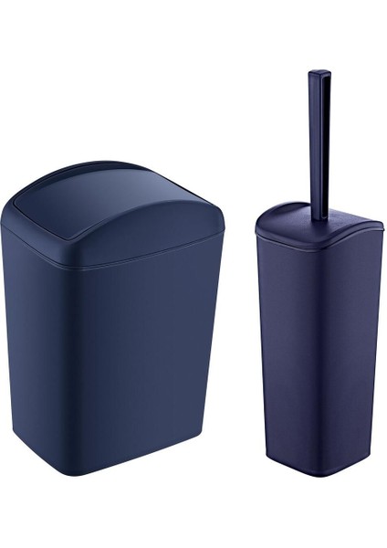 Lacivert Soft Çöp Kovası ve Wc Fırçası Takımı, Şık ve Kullanışlı Set