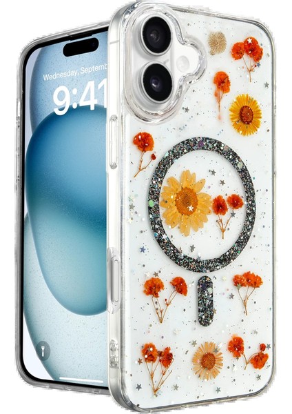 iPhone 16 Kılıf Daisy Simli Magsafe Kapak - Siyah - 18613-4789