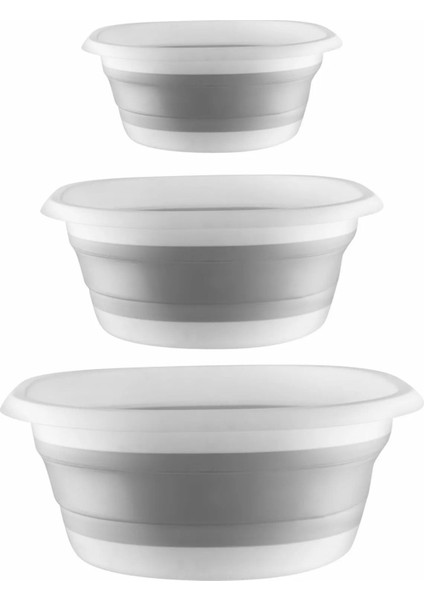 3'lü Katlanır Badya Seti, 2,7-10 Lt, Akordiyon Tasarım, Gri Renk fiyatları